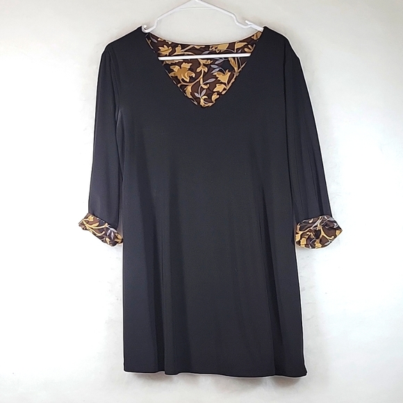 2 Tops in 1 Reversable QVC Floral Brown Tan Gray Tunic Size M - Picture 2 of 7